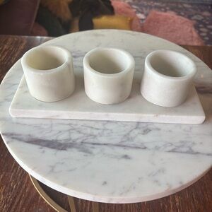Solid White Marble Pinch Bowl Set with Stand